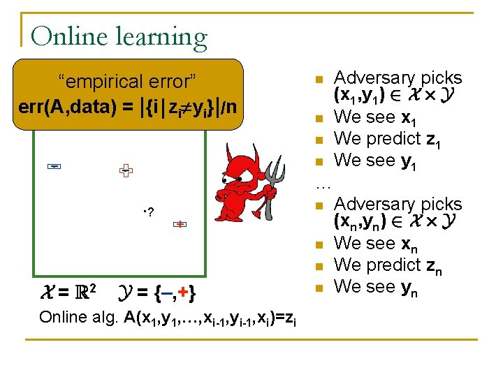 Online learning “empirical error” err(A, data) = |{i j zi yi}|/n n – n