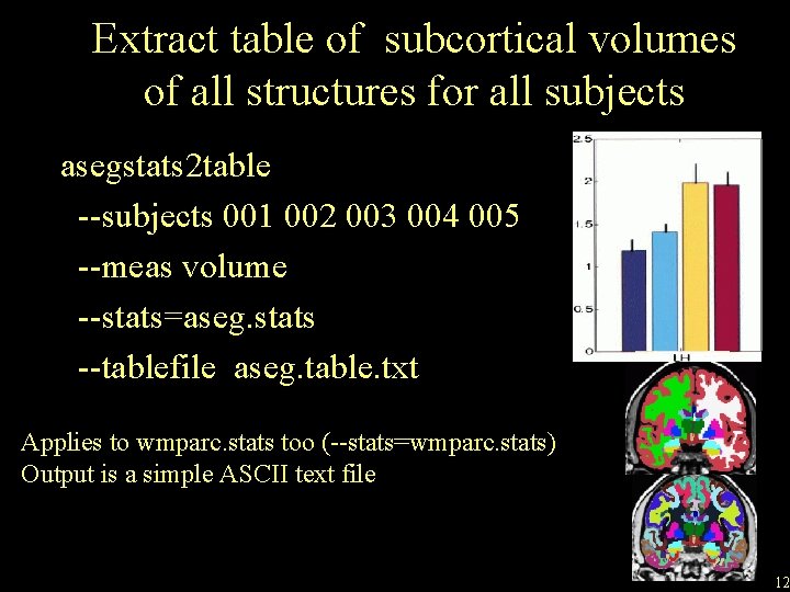 Extract table of subcortical volumes of all structures for all subjects asegstats 2 table