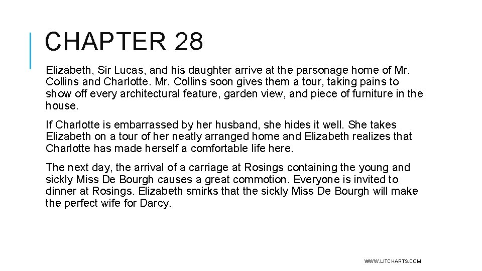 CHAPTER 28 Elizabeth, Sir Lucas, and his daughter arrive at the parsonage home of