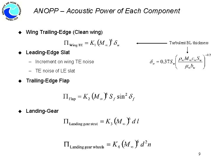 ANOPP – Acoustic Power of Each Component u Wing Trailing-Edge (Clean wing) Turbulent BL