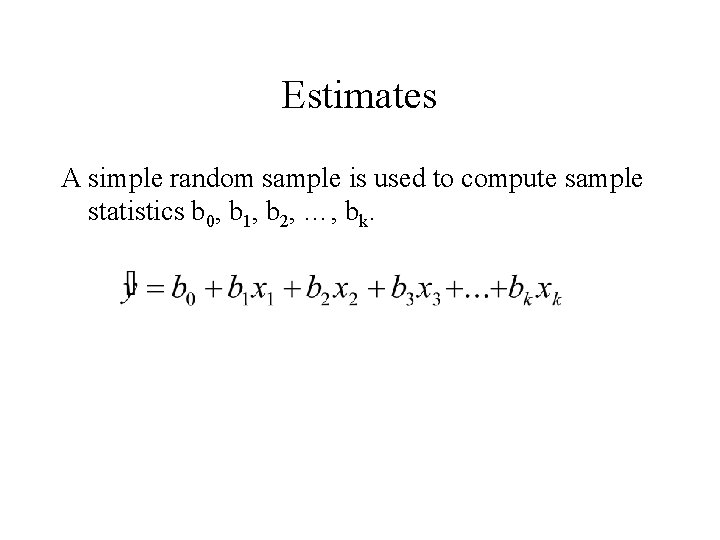 Estimates A simple random sample is used to compute sample statistics b 0, b