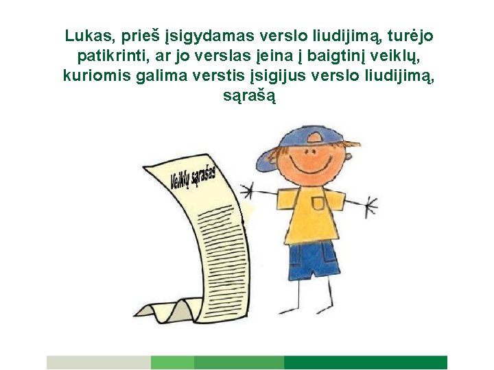 Lukas, prieš įsigydamas verslo liudijimą, turėjo patikrinti, ar jo verslas įeina į baigtinį veiklų,