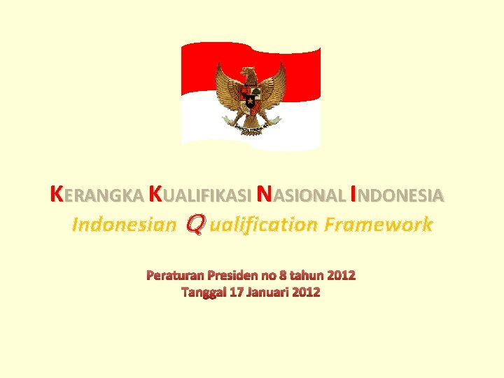 KERANGKA KUALIFIKASI NASIONAL INDONESIA Indonesian Q ualification Framework Peraturan Presiden no 8 tahun 2012 KERANGKA KUALIFIKASI NASIONAL INDONESIA Indonesian Q ualification Framework Peraturan Presiden no 8 tahun 2012