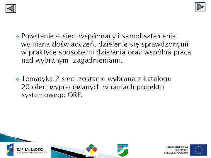 v v Powstanie 4 sieci współpracy i samokształcenia: wymiana doświadczeń, dzielenie się sprawdzonymi w