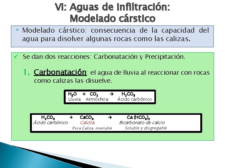 VI: Aguas de infiltración: Modelado cárstico: consecuencia de la capacidad del agua para disolver