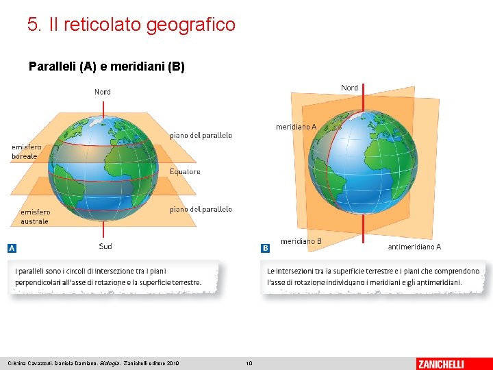5. Il reticolato geografico Paralleli (A) e meridiani (B) Cristina Cavazzuti, Daniela Damiano, Biologia,