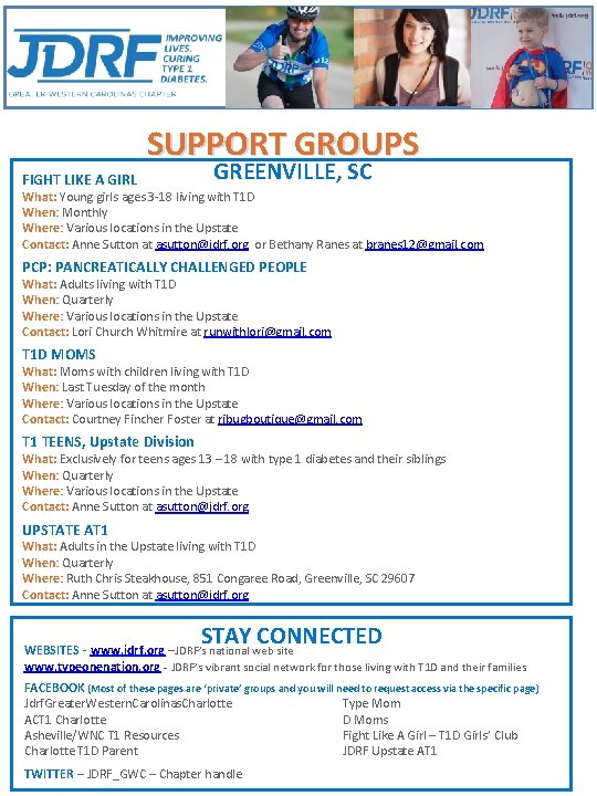 SUPPORT GROUPS FIGHT LIKE A GIRL GREENVILLE, SC What: Young girls ages 3 -18