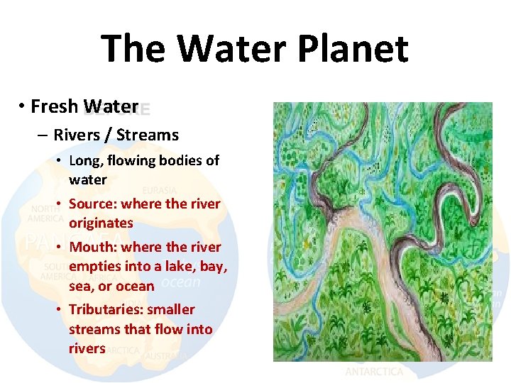 The Water Planet • Fresh Water – Rivers / Streams • Long, flowing bodies