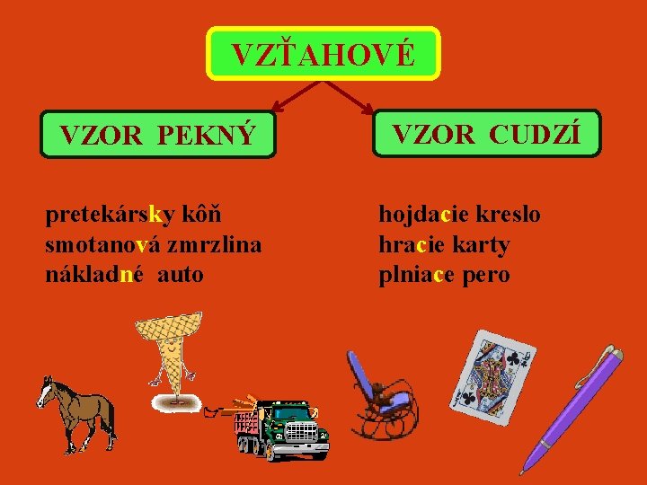 VZŤAHOVÉ VZOR PEKNÝ pretekársky kôň smotanová zmrzlina nákladné auto VZOR CUDZÍ hojdacie kreslo hracie