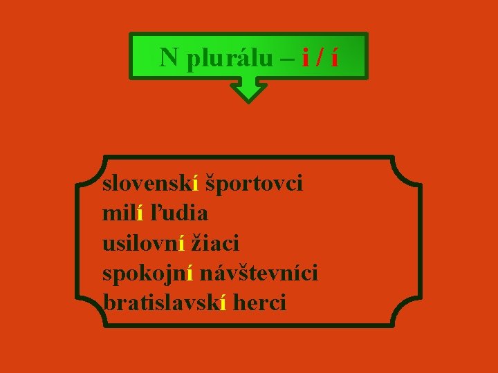 N plurálu – i / í slovenskí športovci milí ľudia usilovní žiaci spokojní návštevníci