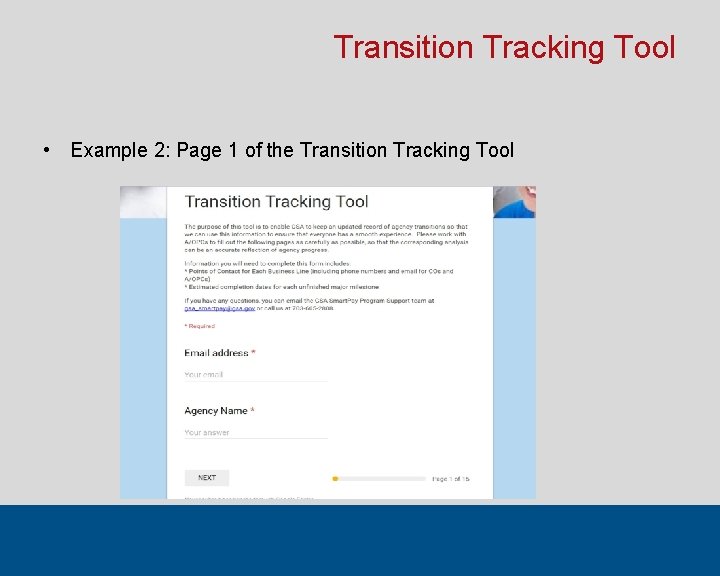 Transition Tracking Tool • Example 2: Page 1 of the Transition Tracking Tool 