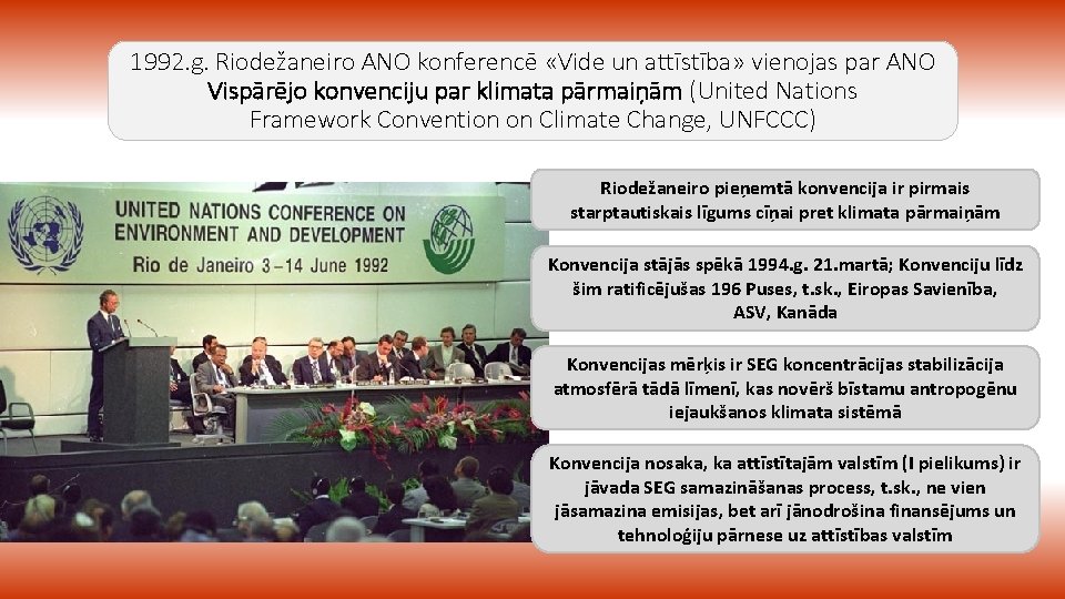1992. g. Riodežaneiro ANO konferencē «Vide un attīstība» vienojas par ANO Vispārējo konvenciju par