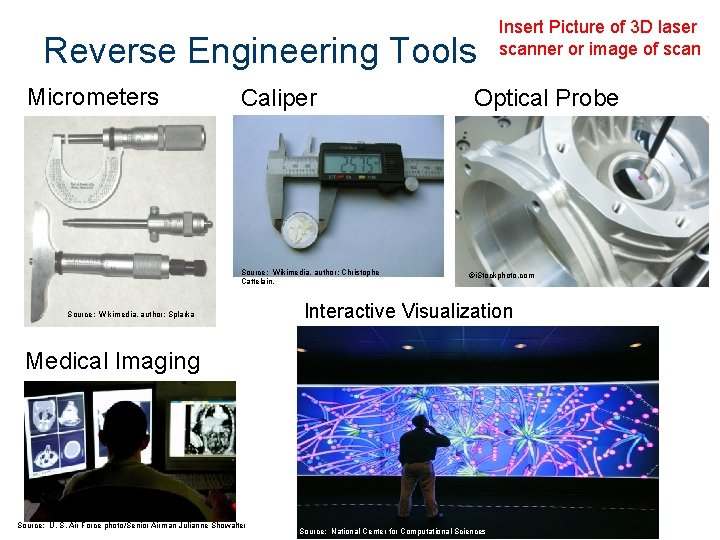 Reverse Engineering Tools Micrometers Caliper Source: Wikimedia, author: Christophe Cattelain. Source: Wikimedia, author: Splarka