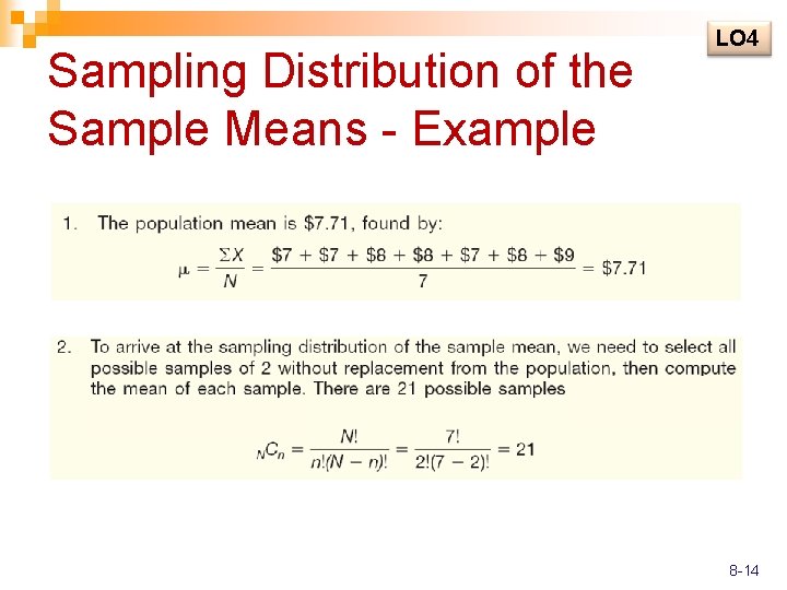 Sampling Distribution of the Sample Means - Example LO 4 8 -14 