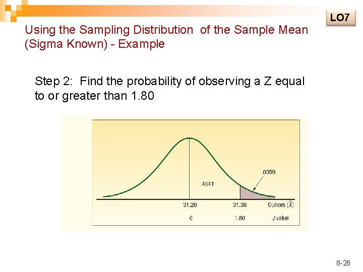 Using the Sampling Distribution of the Sample Mean (Sigma Known) - Example LO 7