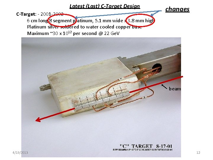 Latest (Last) C-Target Design C-Target: - 2001 -2002 6 cm long 8 segment platinum,