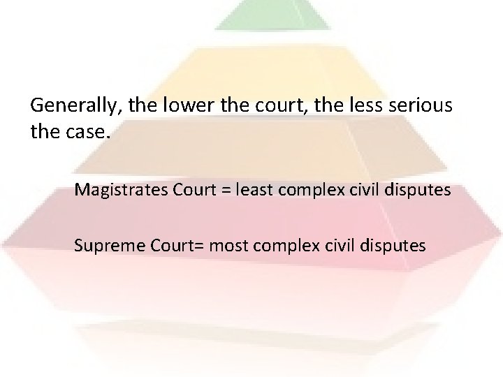 Generally, the lower the court, the less serious the case. Magistrates Court = least