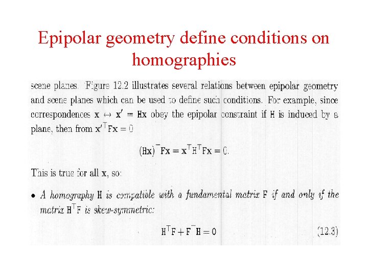 Epipolar geometry define conditions on homographies 