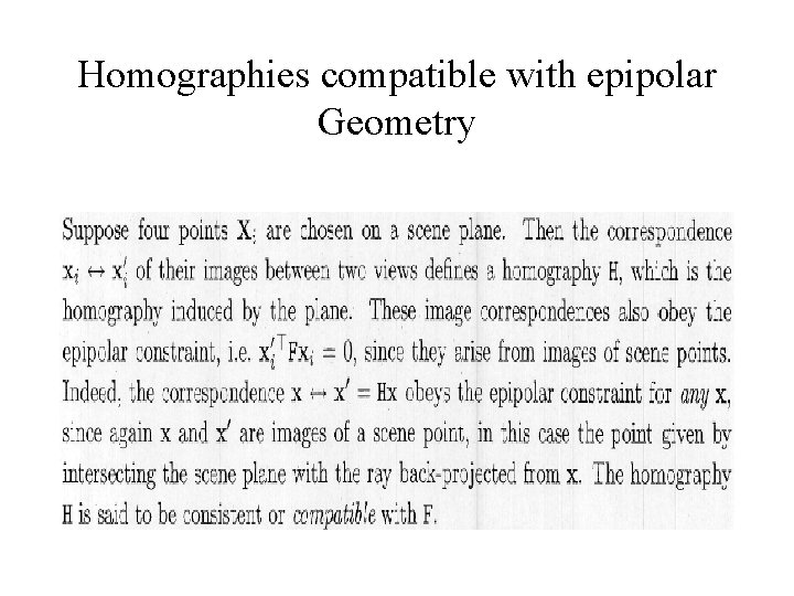 Homographies compatible with epipolar Geometry 