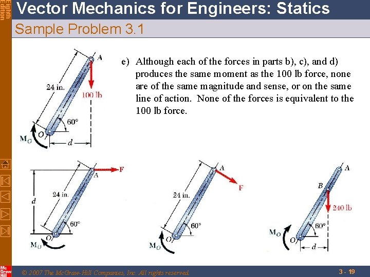 Eighth Edition Vector Mechanics for Engineers: Statics Sample Problem 3. 1 e) Although each