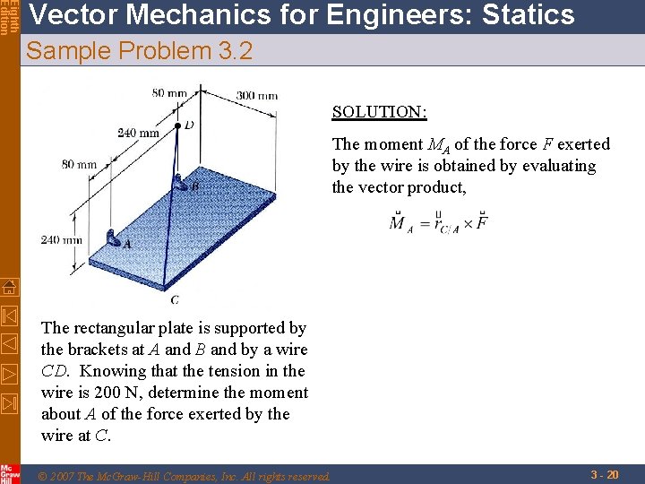 Eighth Edition Vector Mechanics for Engineers: Statics Sample Problem 3. 2 SOLUTION: The moment