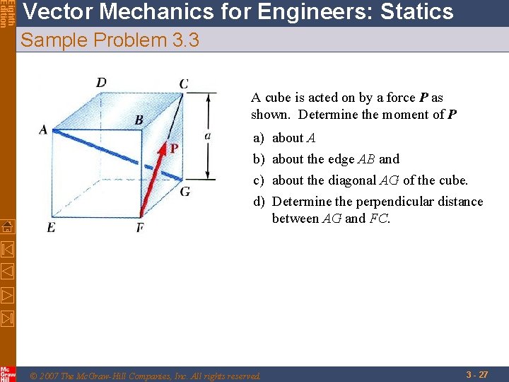 Eighth Edition Vector Mechanics for Engineers: Statics Sample Problem 3. 3 A cube is