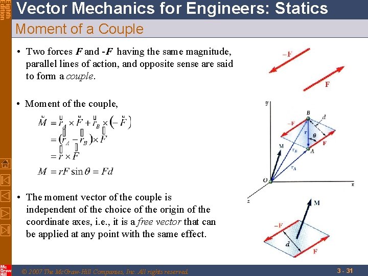 Eighth Edition Vector Mechanics for Engineers: Statics Moment of a Couple • Two forces