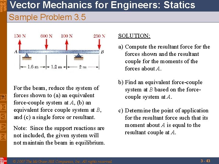 Eighth Edition Vector Mechanics for Engineers: Statics Sample Problem 3. 5 SOLUTION: a) Compute