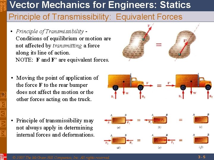 Eighth Edition Vector Mechanics for Engineers: Statics Principle of Transmissibility: Equivalent Forces • Principle