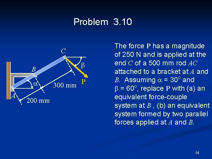 Problem 3. 10 C B a A 200 mm b 300 mm P The