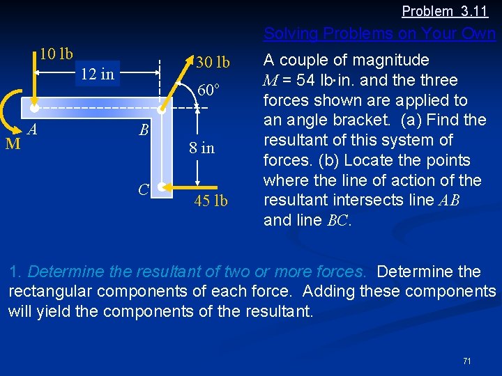 Problem 3. 11 Solving Problems on Your Own 10 lb 30 lb 12 in