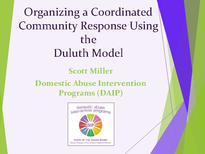 Organizing a Coordinated Community Response Using the Duluth Model Scott Miller Domestic Abuse Intervention