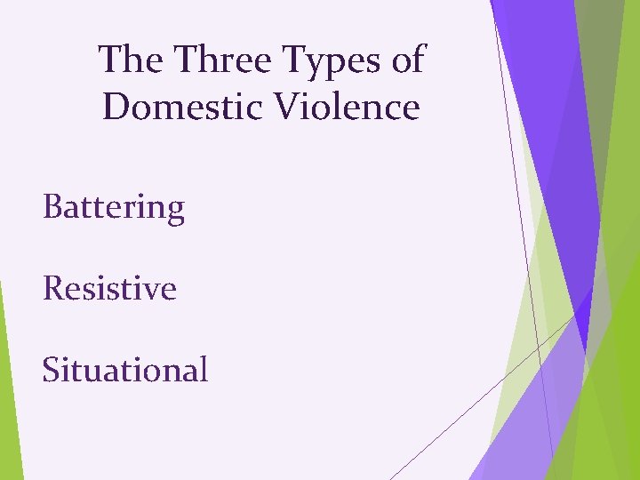 The Three Types of Domestic Violence Battering Resistive Situational 