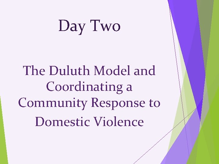 Day Two The Duluth Model and Coordinating a Community Response to Domestic Violence 