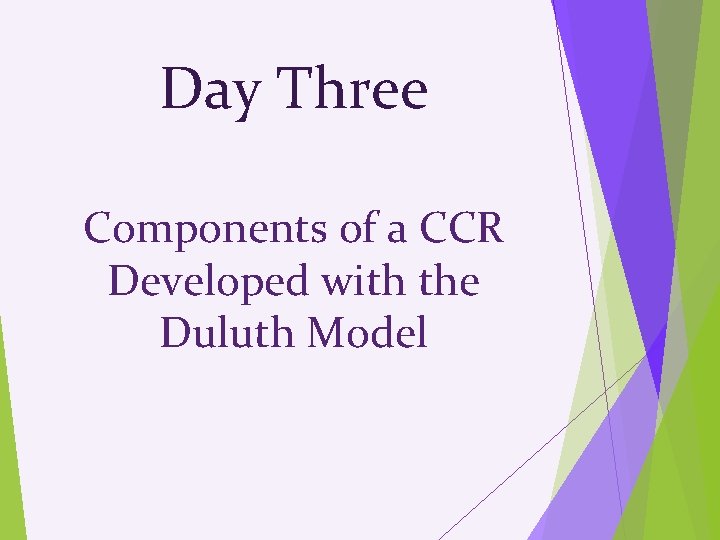 Day Three Components of a CCR Developed with the Duluth Model 
