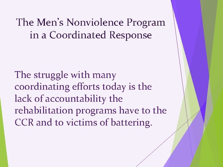 The Men’s Nonviolence Program in a Coordinated Response The struggle with many coordinating efforts