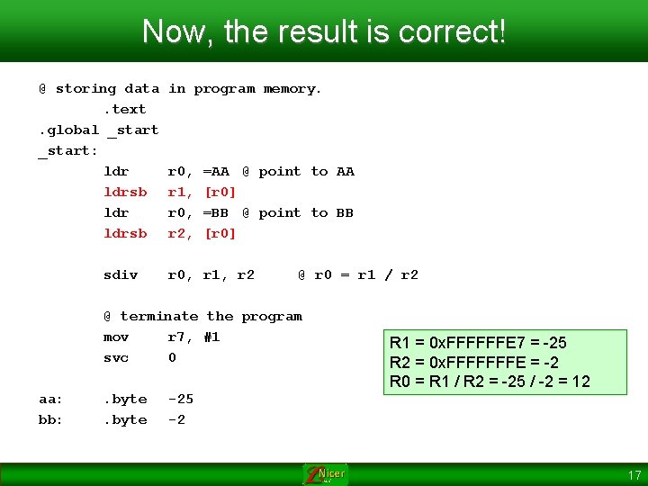 Now, the result is correct! @ storing data in program memory. . text. global