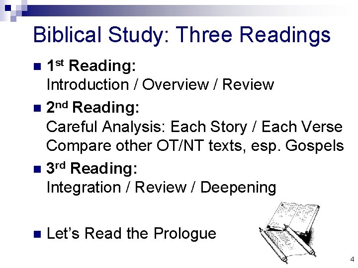 Biblical Study: Three Readings 1 st Reading: Introduction / Overview / Review n 2