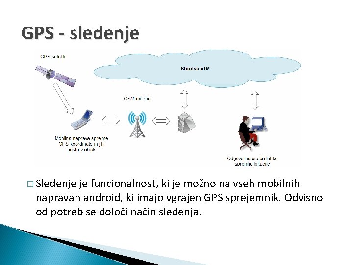 GPS - sledenje � Sledenje je funcionalnost, ki je možno na vseh mobilnih napravah