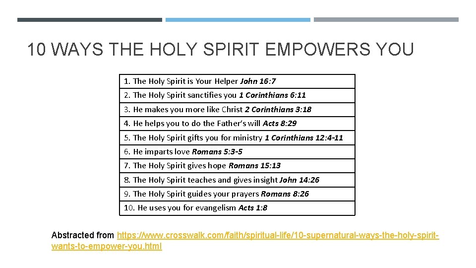 10 WAYS THE HOLY SPIRIT EMPOWERS YOU 1. The Holy Spirit is Your Helper