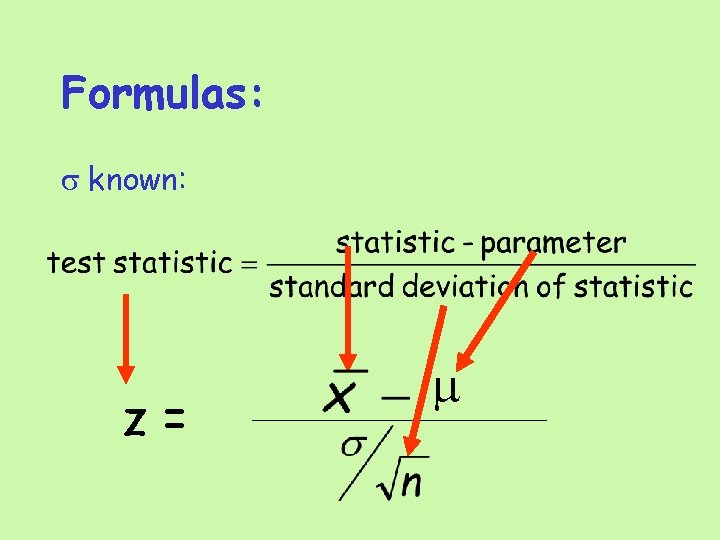 Formulas: s known: z= m 