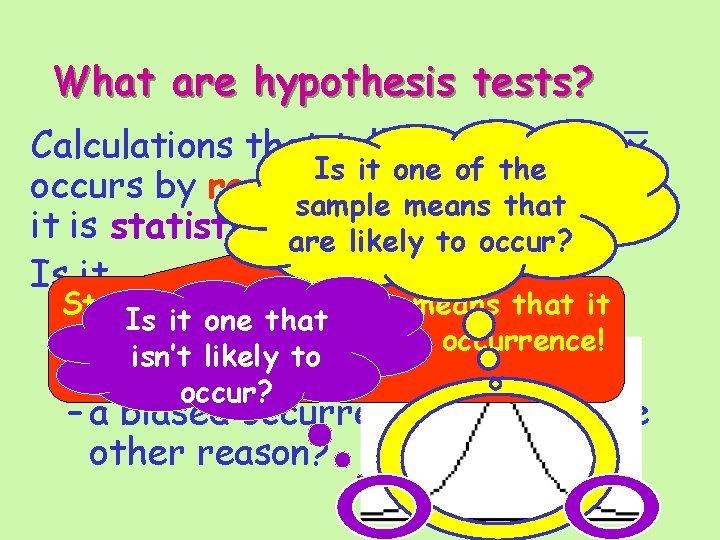 What are hypothesis tests? Calculations that tell us if a value, x, Is it