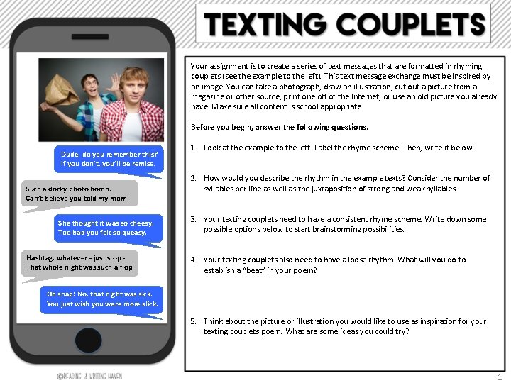 Your assignment is to create a series of text messages that are formatted in