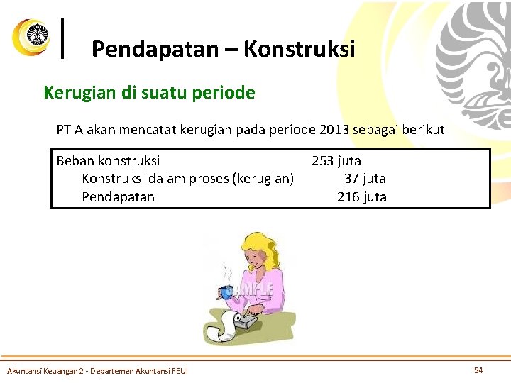 Pendapatan – Konstruksi Kerugian di suatu periode PT A akan mencatat kerugian pada periode