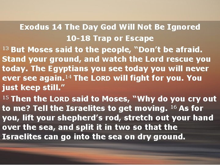 Exodus 14 The Day God Will Not Be Ignored 10 -18 Trap or Escape