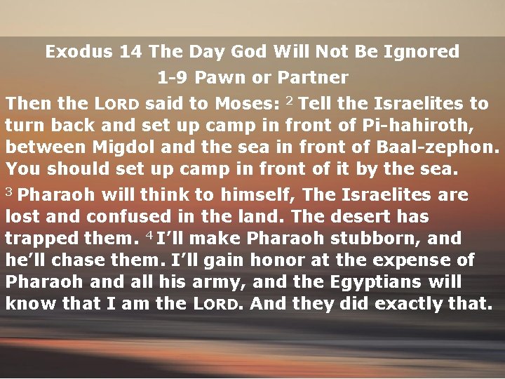 Exodus 14 The Day God Will Not Be Ignored 1 -9 Pawn or Partner