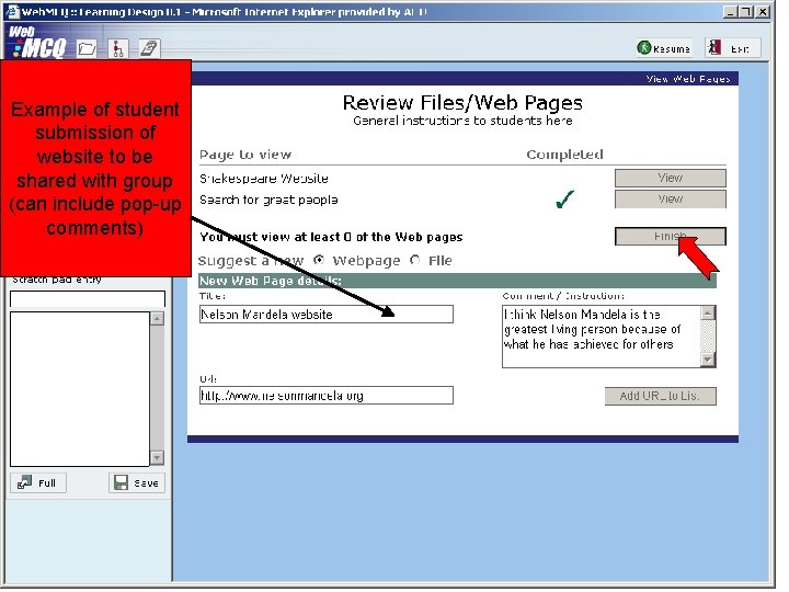 Example of student submission of website to be shared with group (can include pop-up Example of student submission of website to be shared with group (can include pop-up