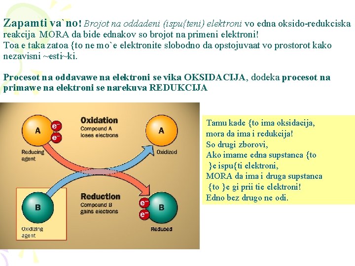 Zapamti va`no! Brojot na oddadeni (ispu{teni) elektroni vo edna oksido-redukciska reakcija MORA da bide