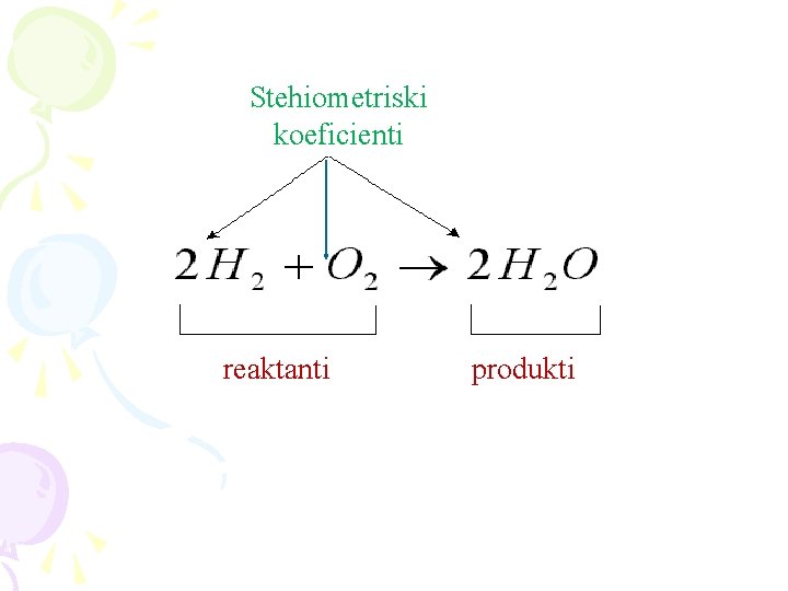 Stehiometriski koeficienti reaktanti produkti 