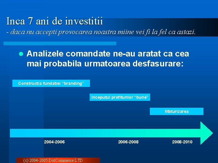 Inca 7 ani de investitii - daca nu accepti provocarea noastra miine vei fi